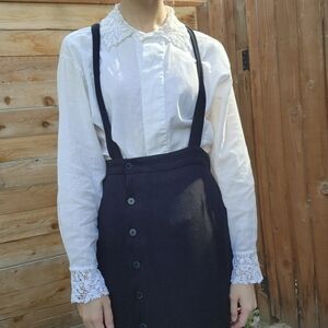 Vintage Victorian Cotton Linen Lace Collar and Cuff Cream Ivory Blouse 10